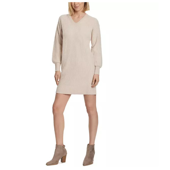 Jessica Simpson V-Neck Sweater Dress Women's Size XL Light Beige - Picture 1 of 9